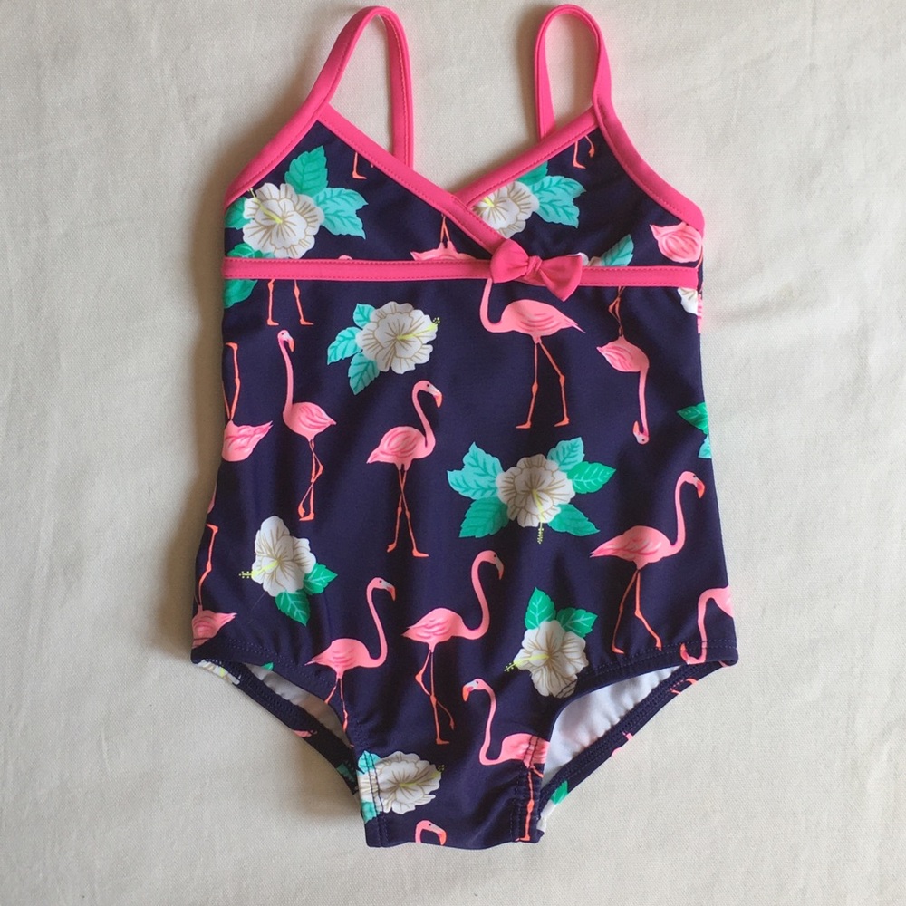 Girls bathing suit size 12 months flamingos floral